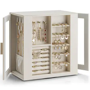 VLANDO 360° Rotating Jewelry Box with Drawers - Large Capacity Home Organizer for Women, Cloud White Display Storage Box