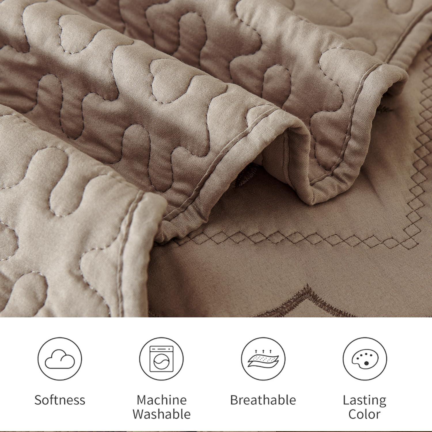 3 PCS Soft Embroidered Quilted Bedspread Set Bright Color 100% Polyester, Wrinkle - Resistant Lightweight Bed Coverlet with Pillowcase Perfect for Adding A Touch of Elegance To Your Bedroom Decor