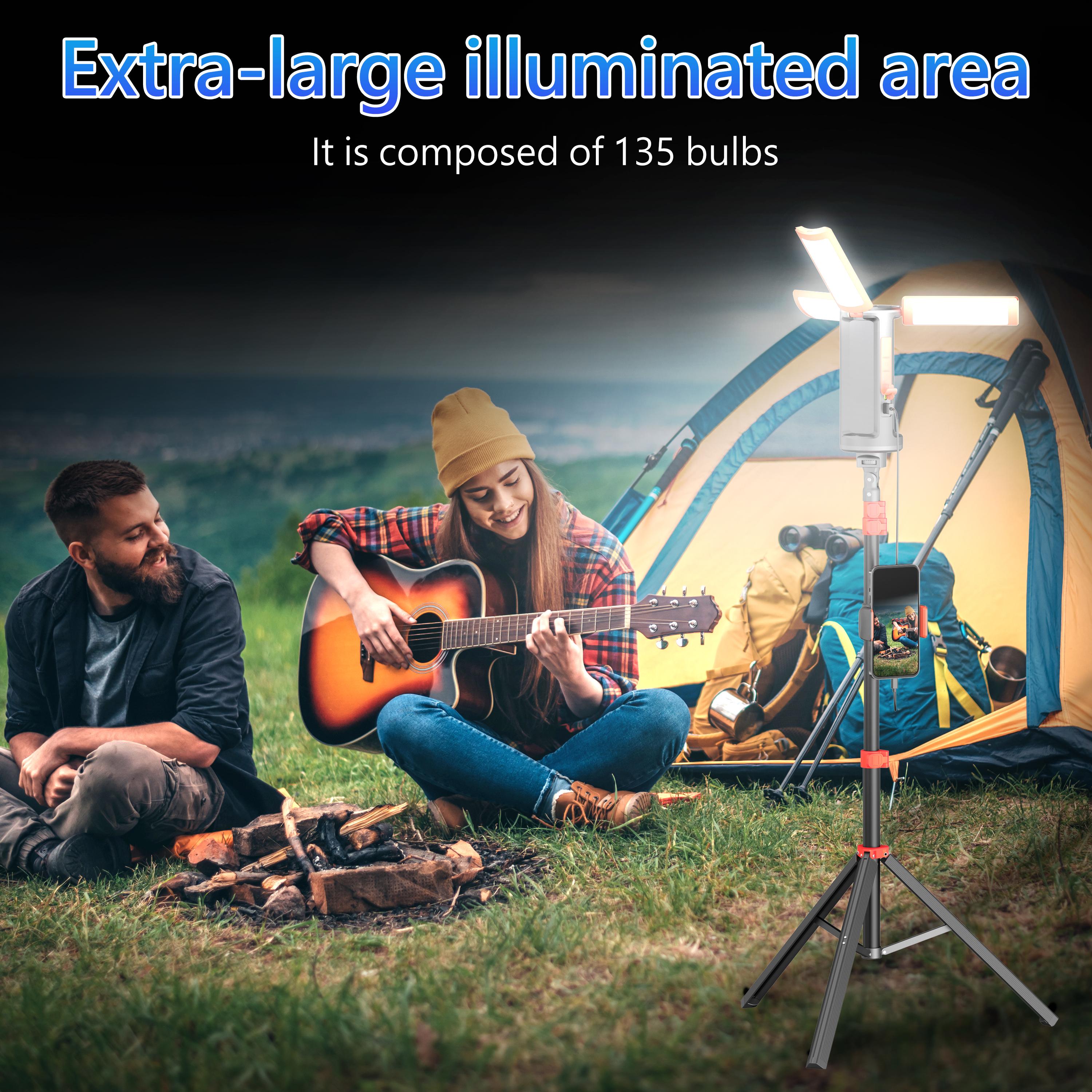 3-Head LED Camping Light with 10000mAh Power Bank - Portable Rechargeable Work Light with 67" Adjustable Stand & Detachable Tripod for Outdoor, Emergency, Camping, Fishing, Garage