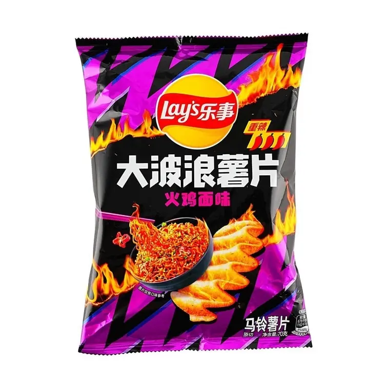 Lay's Wave-Ridged Potato Chips - Crispy Korean Spicy Buldak Noodles Flavor, 2.47oz Room-Temperature Crunchy Snack Chip