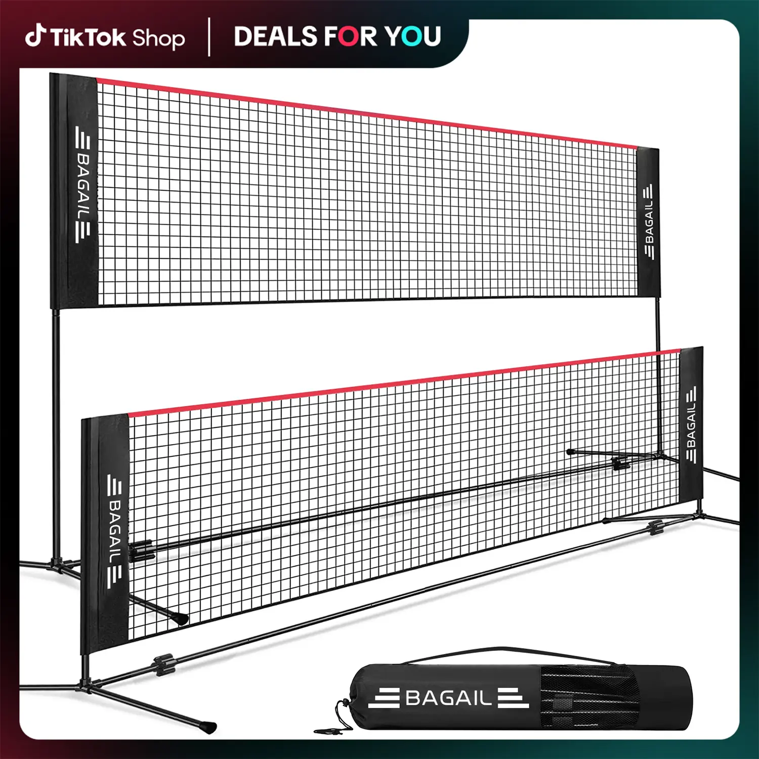 【BackToSchool】BAGAIL Badminton Net, Height Adjustable Kids Volleyball Net, Foldable Nylon Net 10 ft/14ft/17ft Wide, Tennis Net, Small Pickleball Net for Backyard Game and Indoor Outdoor Use, Easy Setup Racket Protector tiktokshopbacktoschool