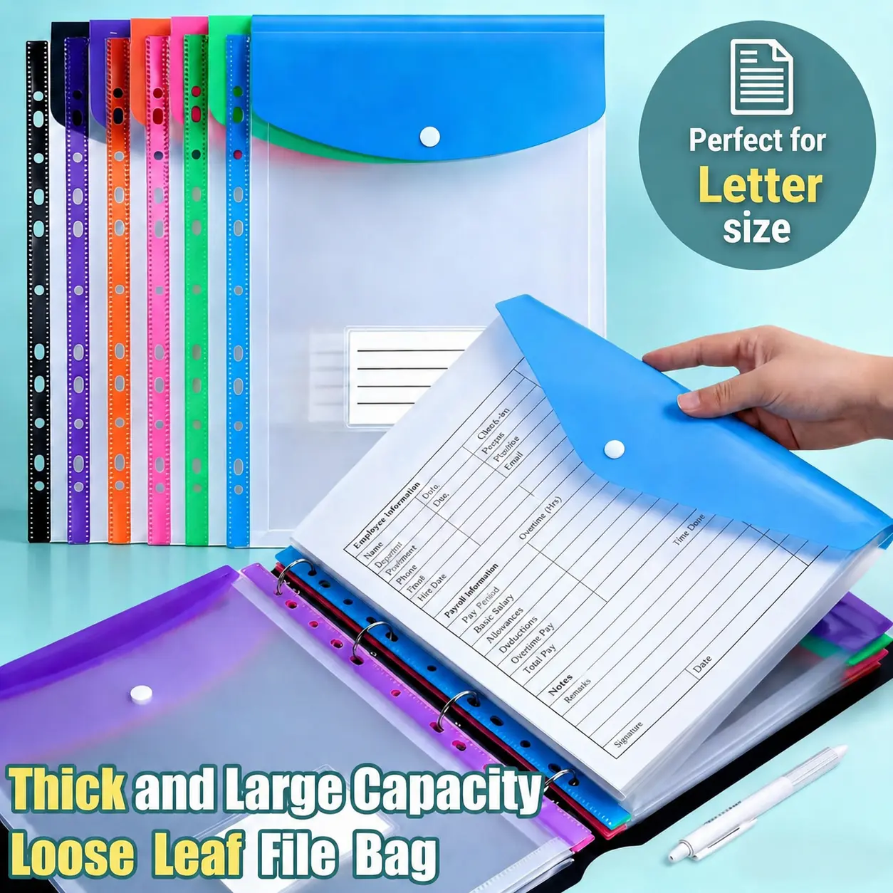 11-Hole Expandable Plastic Binder Pockets (6/12 Pack) - 2/3/4 Ring Binder-Compatible Pouches with Snap Button, Labeled Transparent Letter-Size Loose-Leaf Holders, School Supplies for Office Filing & Storage,back to school,back to school shopping