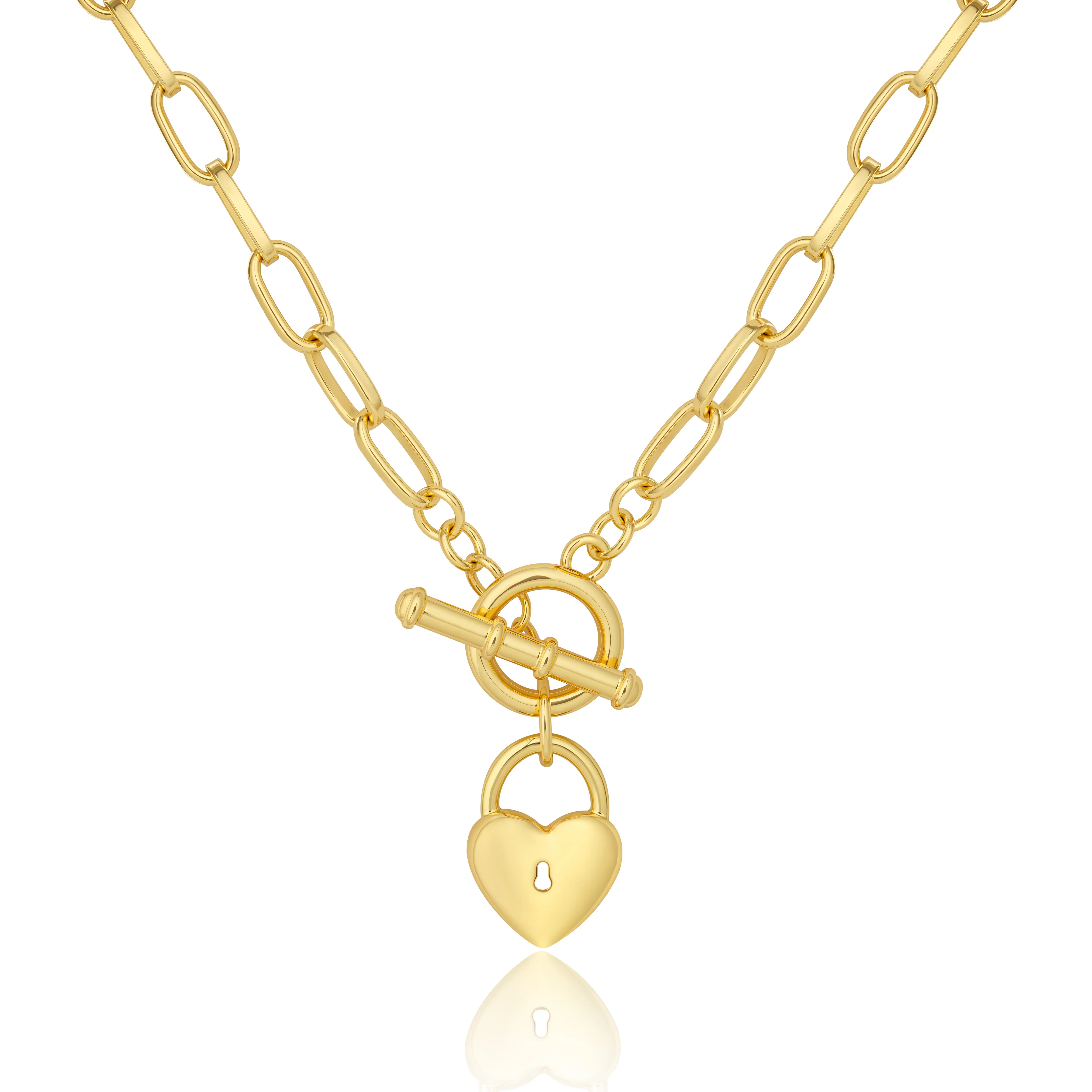 Aprilery Heart Lock Pendant Necklace with Toggle Chain Design in Gold Finish for Women Elegant Jewelry