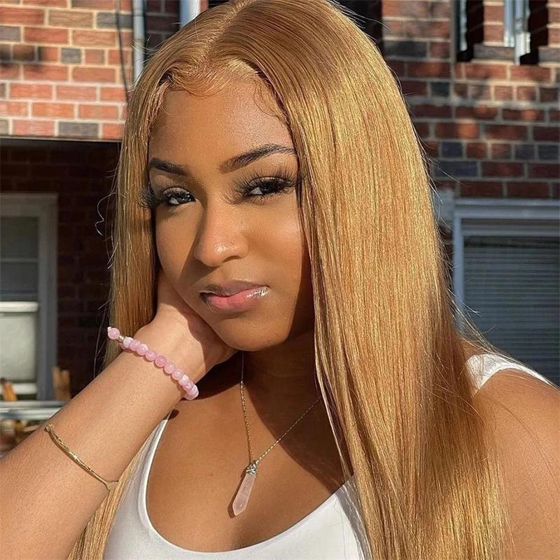 Hot Star 27# Honey Blonde Colored Red Color 613# Blonde Color 99J Burgundy Color Ginger Color and P4/27 Highlight Color Human Hair Frontal Wigs Straight 180% 13x6 HD Transparent Lace Front Human Hair Wigs For Women