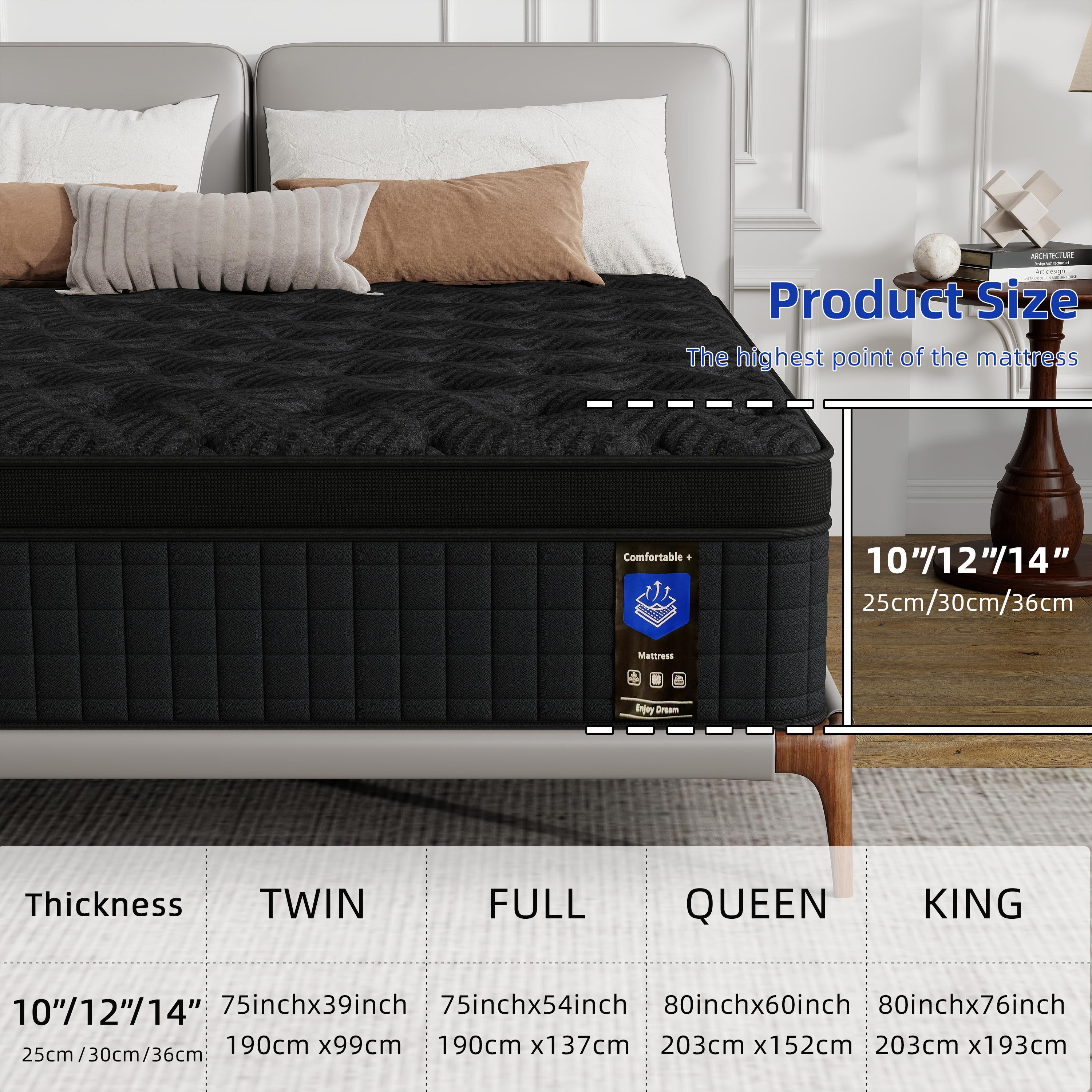 Spring mattress - memory gel sponge, medium firmness, lumbar support, edge reinforcement, luxurious and comfortable, 12inch/14inch available Gel Memory Foam Mattress Topper Full Hybrid Pocket Coil