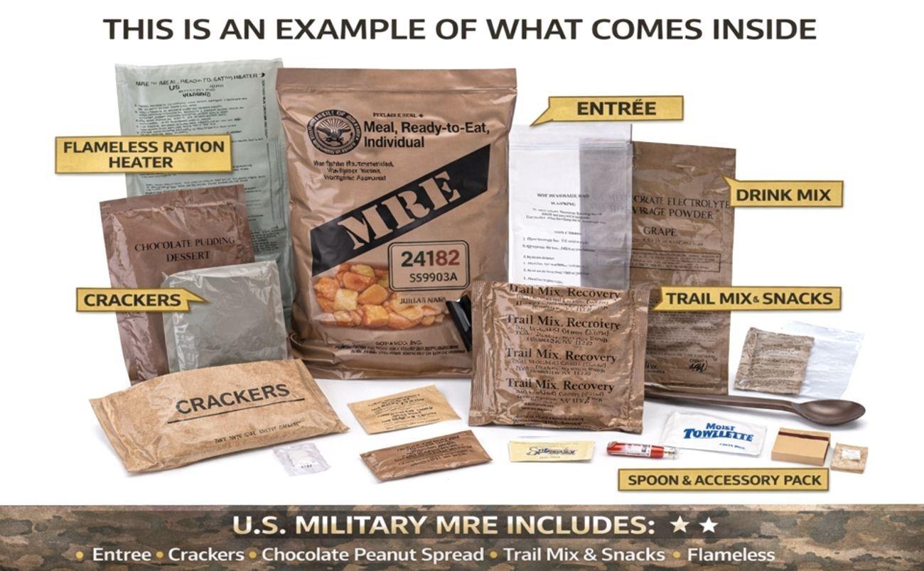 (1 Meal (Random), 1, Count) Wornick MRE Meals Ready to Eat, Emergency Food Supply, Survival Camping Outdoor 12 Pack Inspection 2025, 2026 or Better