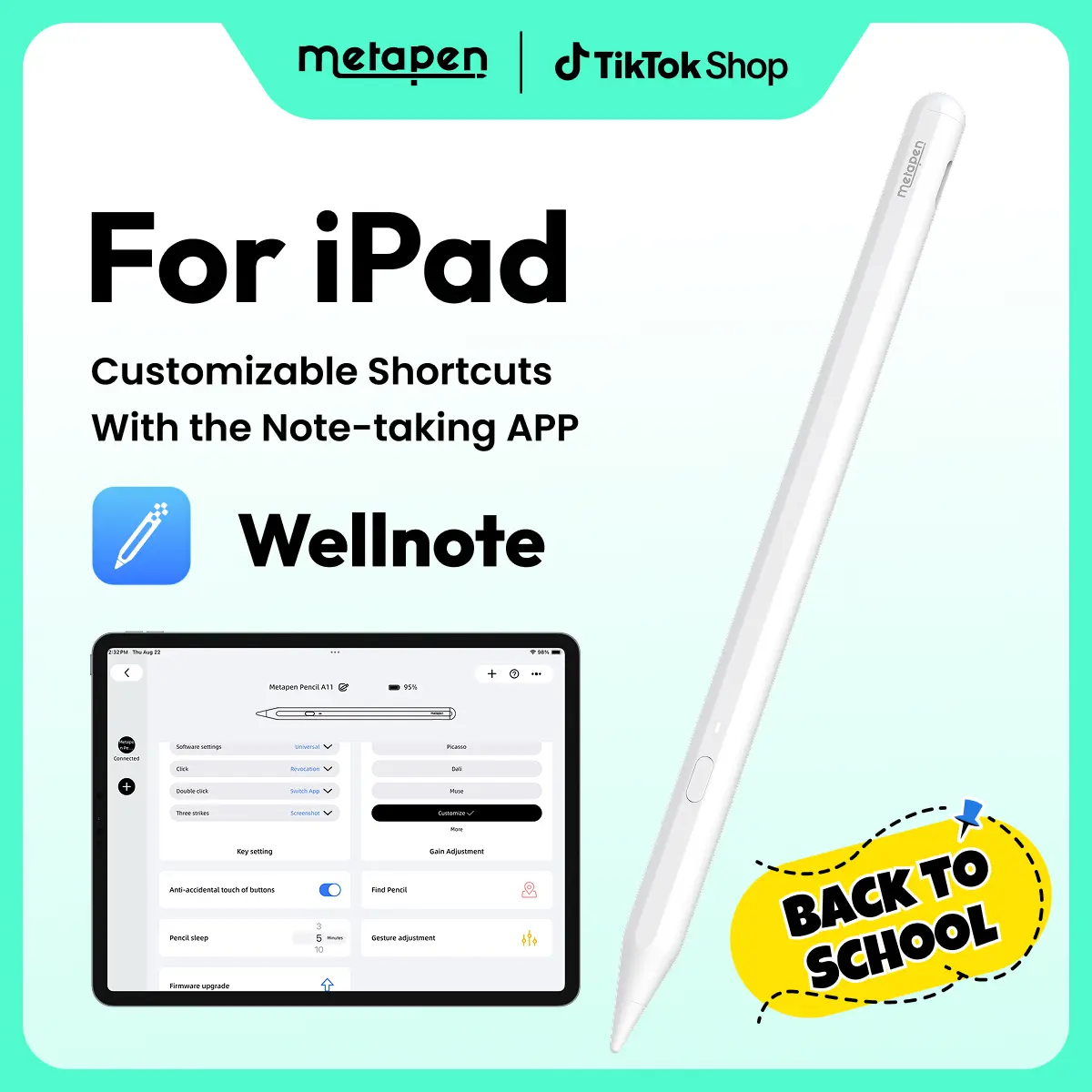 Metapen A11 iPad Pencil A16 Fast Charge Stylus Pen for iPad 2018-2026 with Palm Rejection, Apple Pencil Compatible for iPad Pro/Air/Mini 5/6,Magnetic,High Precision