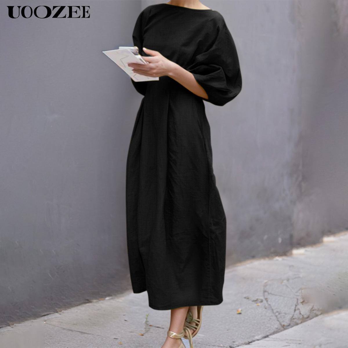 Women's Half Sleeve Loose Plus Size Long Skirt - Solid Color, Round Neck, Casual Summer Comfort, Daily Elegance, Linen Fabric, Comfortable and Breathable, Daily, Commuter Dress Springtok (the size is too large, it is recommended to order a size smaller)