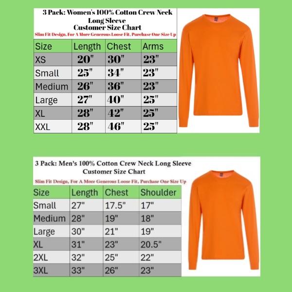 6 Pack: 100% Cotton High Visibility Safety Orange Long Sleeve Crew Neck T-Shirts NON ANSI Hi Vis Workwear Ribbed Cuffs Layer Ready Construction Warehouse Road Crew Landscaping Sizes S-3XL