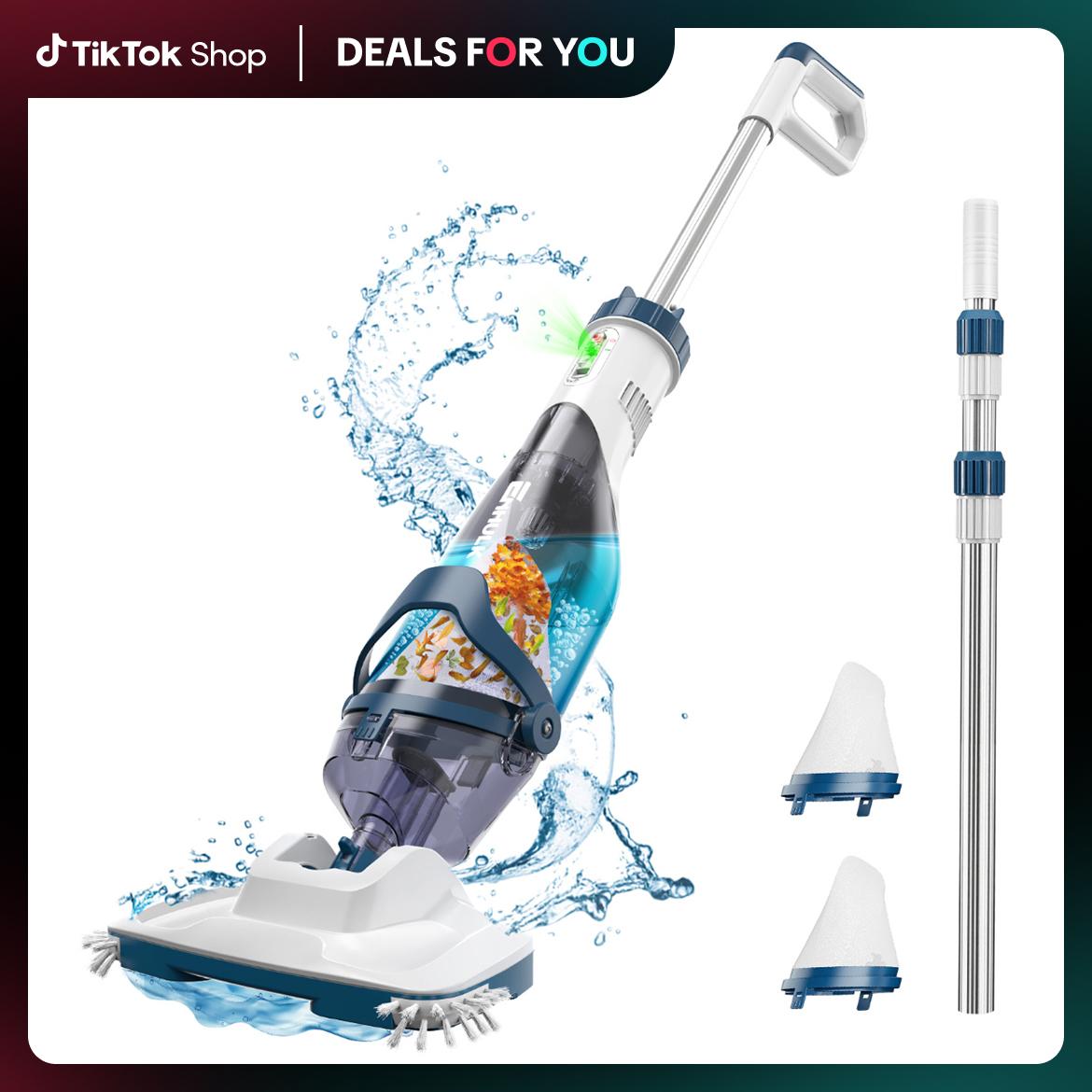 【Spring Cleaning】Enhulk Pool Vacuum for Above Ground Pools with Telescopic Pole Rechargeable Hand Cleaner 18.5 Gals/Min Deep Cleaning Cordless Battery Operated