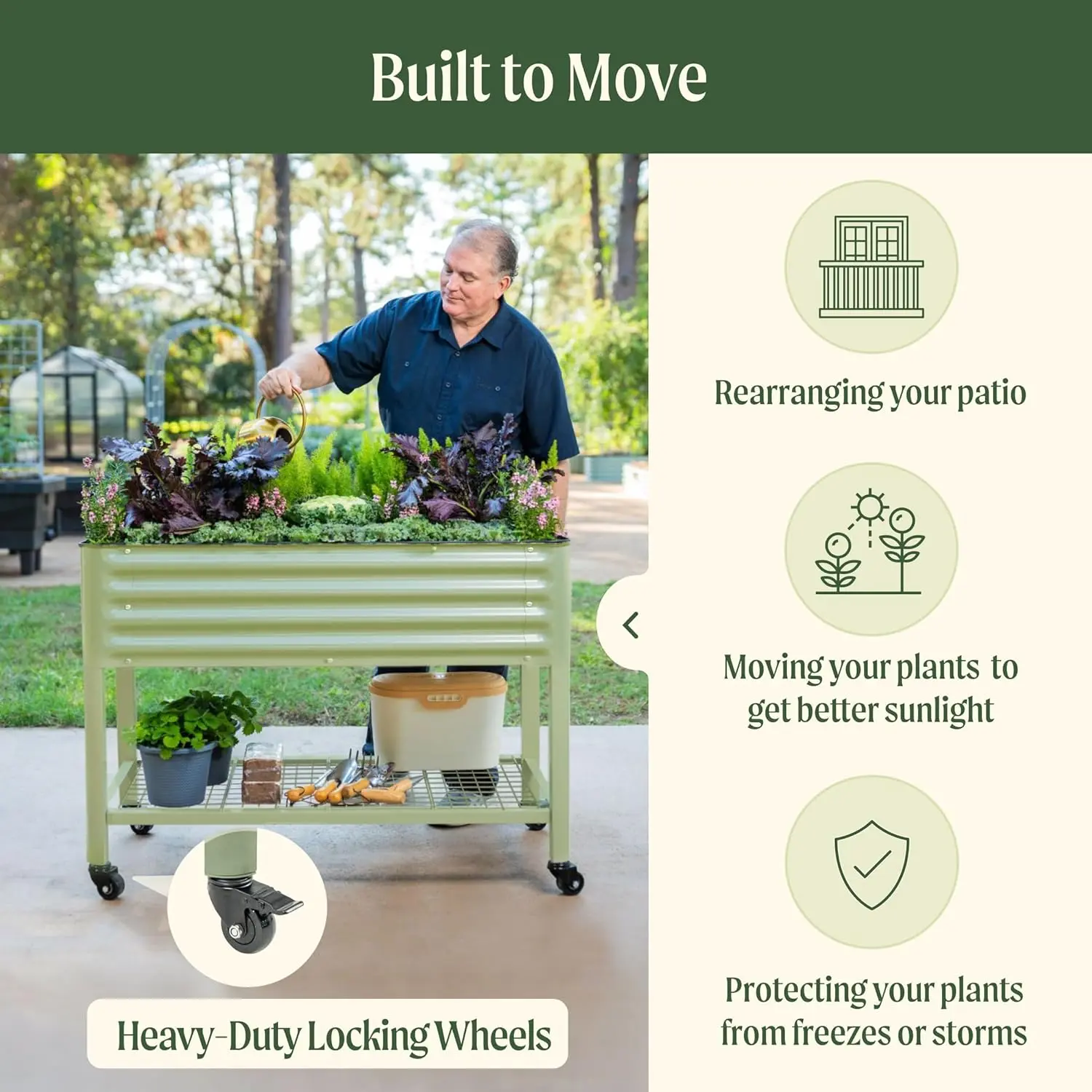 Vego Garden Rolling Elevated Raised Garden Bed V Series with Lockable Wheels & Storage Rack for Patio Porch 700 Lbs Capacity Outdoor Planter Box for Vegetables Flowers Herbs Heavy Duty Olive Green Vego Garden Rolling Elevated Raised Garden Bed V Series with Lockable Wheels & Storage Rack for Patio Porch 700 Lbs Capacity Outdoor Planter Box for Vegetables Flowers Herbs Heavy Duty Olive Green