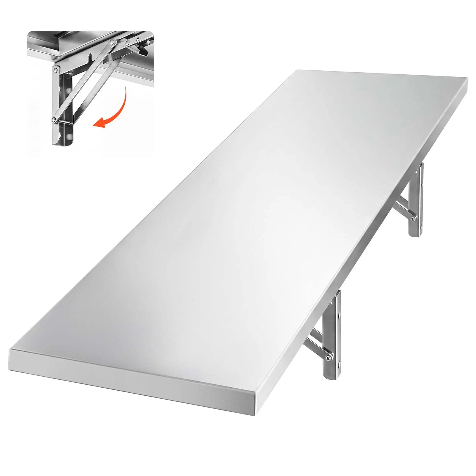 VEVOR Stainless Steel Shelf 12" x 48" Foldable Wall Mount Floating Shelf, Heavy-Duty Commercial Shelves with Brackets, 300LBS Capacity, Easy to Clean, Suitable for Restaurant, Home Kitchen, Garage