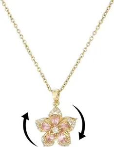 Spinning Necklace for Women Silver Flower Fidget Necklace Rotatable Crystal Blossom Pendant Necklaces Adjustable Spinning Fidget Necklaces Redbud Flower Funny Fashion Jewelry