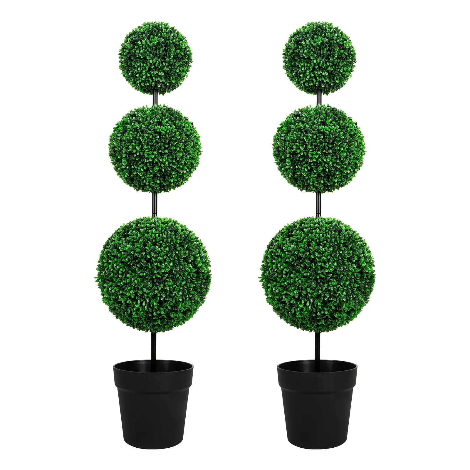 【DealsForYouDays】3FT 4FT UV-Resistant Artificial Triple Ball Boxwood Topiary Set of 2, All-Weather Outdoor & Indoor Decor for Garden, Porch, Entryway summerwins