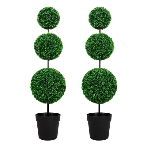 Artificial Flower Topiary Set of 3FT-4FT UV-Protected Triple Ball Faux Boxwood Trees, Hand-Formed Spheres, Low-Maintenance Greenery, Artificial Plant Decor for Entryways, All-Weather Indoor/Outdoor Home Supplies (Saves More Time)