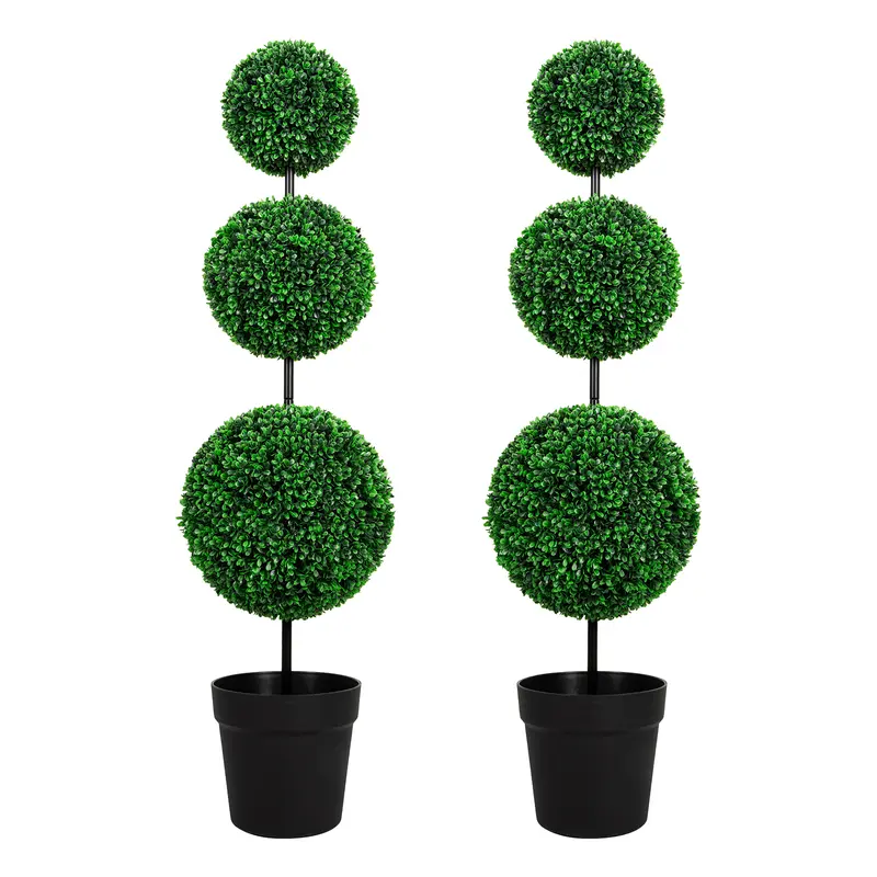 Artificial Flower Topiary Set of 3FT-4FT UV-Protected Triple Ball Faux Boxwood Trees, Hand-Formed Spheres, Low-Maintenance Greenery, Artificial Plant Decor for Entryways, All-Weather Indoor/Outdoor Home Supplies (Saves More Time)