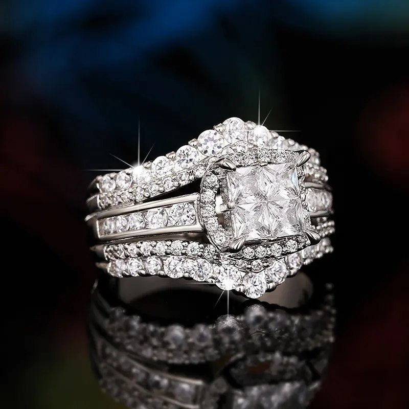 Vintage 10K White Gold 3ct Moissanite Ring set S925 Sterling Silver Bijou Engagement Wedding band Rings for Women men Jewelry