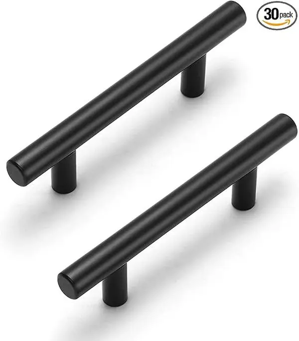 30 Pack Matte Black Cabinet Handles Gold 3 Inch Hole Center Cabinet Pulls Stainless Steel Drawer Handles Kitchen Cabinet Hardware Pulls for Cabinets and Drawers - 5" Length, 3" Hole Center