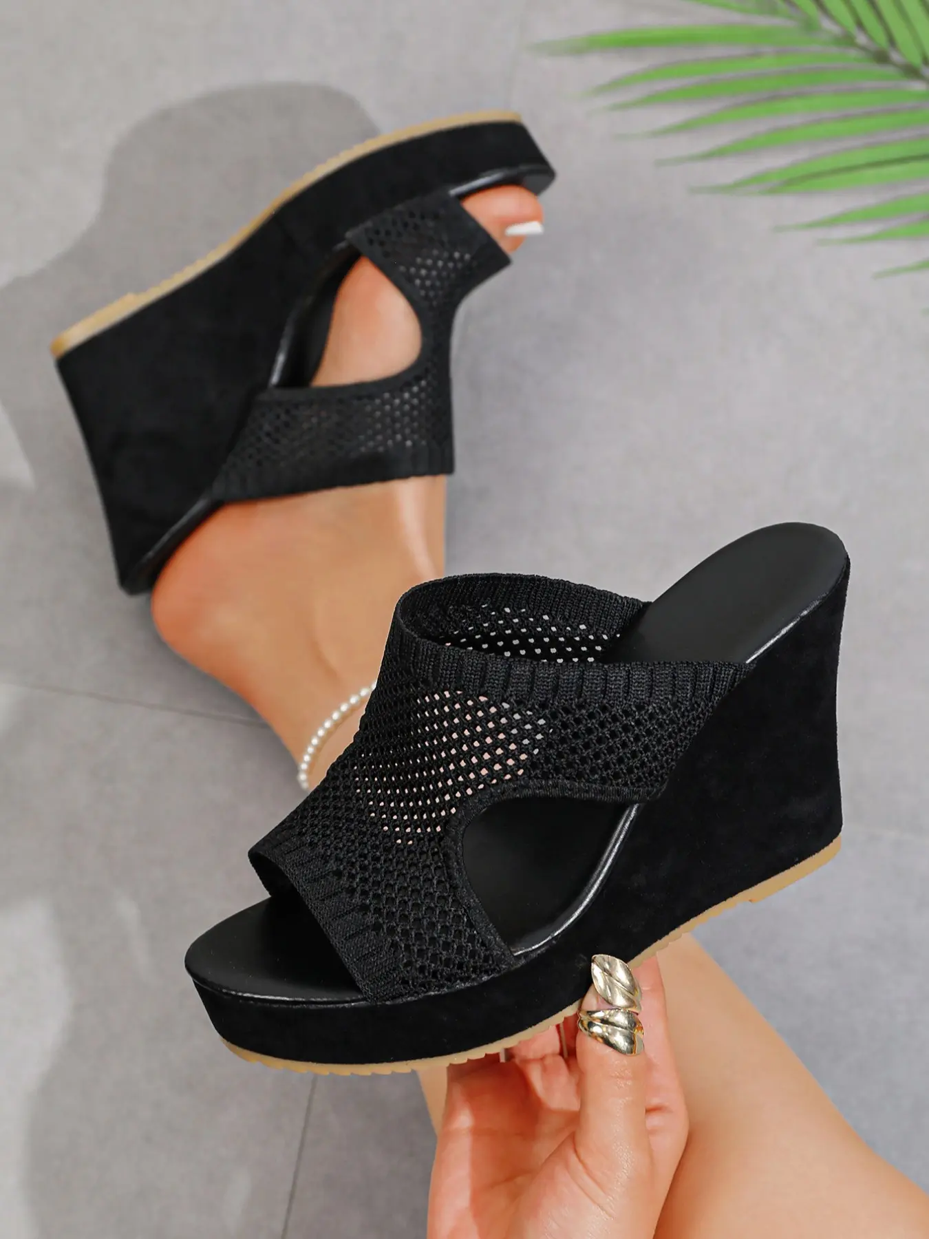 Summer Mesh Hollow Out Women's Sandals, Chunky Heel, Thick Heel Shoes, Block Heels, Heeled, Fish Mouth Design, Open Toe Footwear, Breathable, Fashionable, Casual, Comfortable, Stylish, Rubber