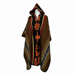 Desert Moon “Four Directions Nightfall Brown” Hooded Alpaca-Blend Poncho