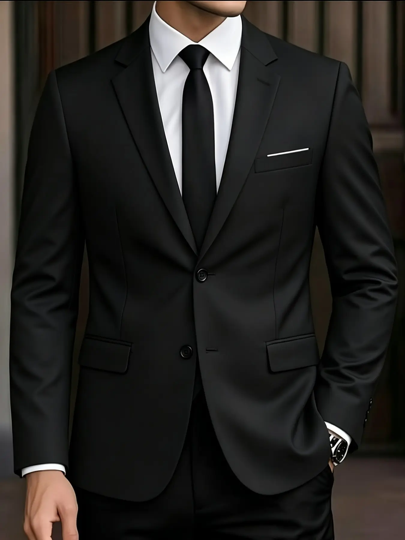 Men's Casual Suit Jacket, Business & Daily Wear, Soft Texture, Viscose, Wrinkle-Resistant, Classic Notch Lapel, Two-Button Design, Chest Pocket Detail