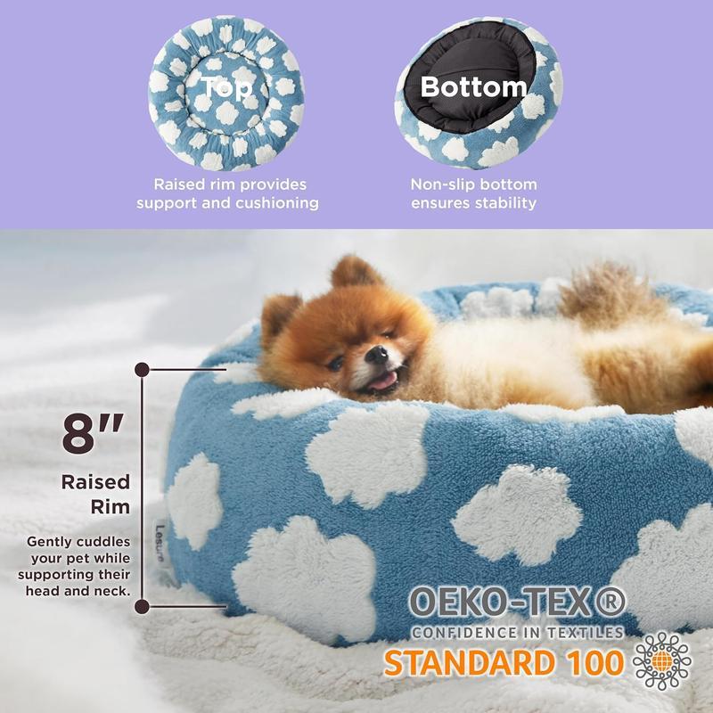 Pet Round Bed with Cloud Pattern, Machine Washable, Available in Multiple Sizes, Made of Polyester — Fluffy Cloud Bed, Pet Bed. mat