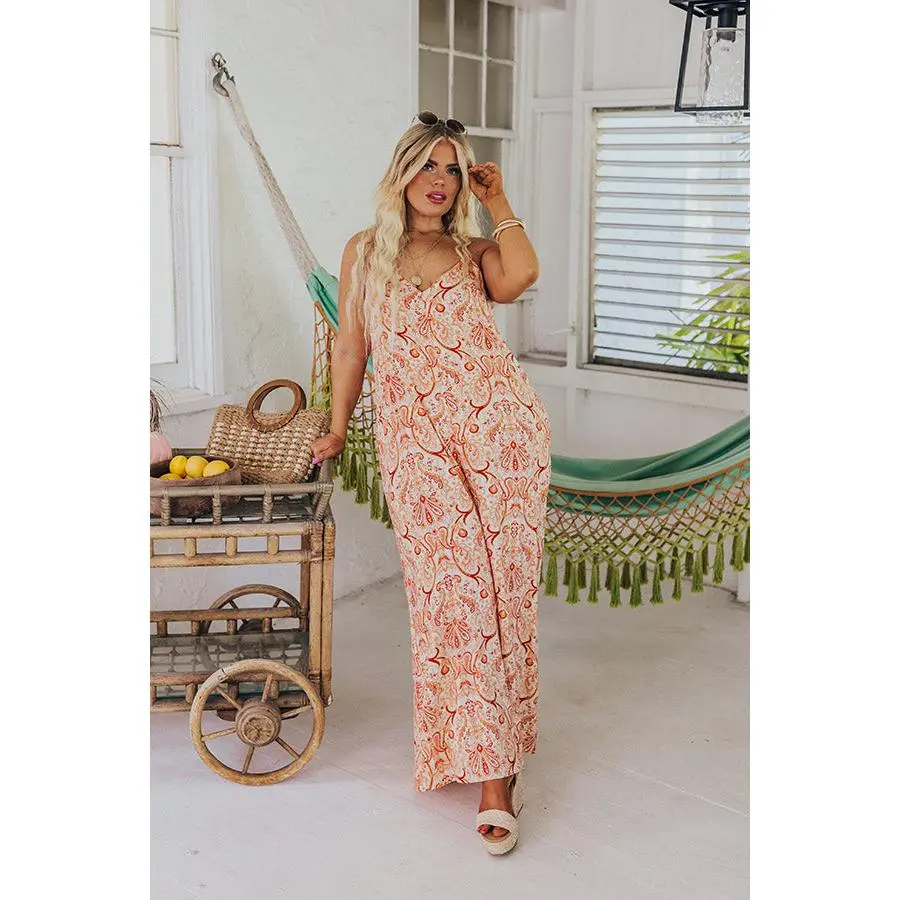 Casually Chic Paisley Jumpsuit in Orange Curves