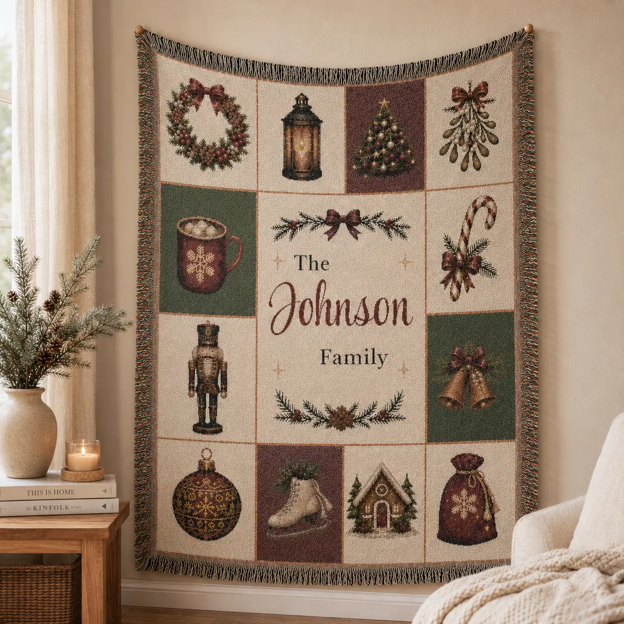 Personalized Christmas Woven Blanket | Custom Family Name Holiday Throw Blanket | Cozy Christmas Gift for Family, Parents & Grandparents