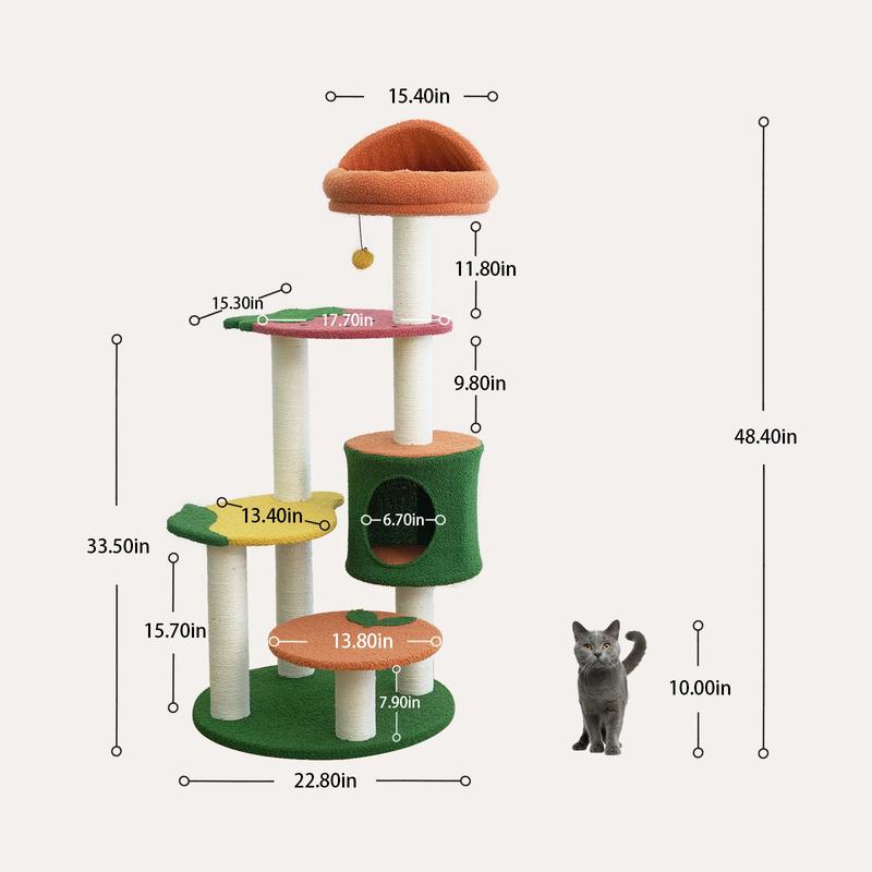 40.6in Fruit World Cat Tree, Cat Tower with Multi-Levels and Hammock for Kittens Home Natural