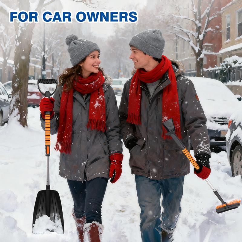 Canvcle 42'' Ice Scraper & Extendable Snow Brush with Foam Grip 180° Pivoting Head for Cars Trucks SUVs Emergency Snow Shovel Broom