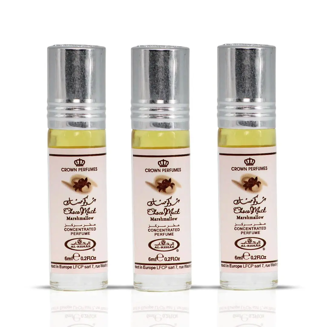 Choco Musk Marshmallow Perfume Oil CPO 6ML (0.2 OZ) by Al Rehab | Strawberry Stuffed Marshmallows, Dusted with Cocoa Kisses (Pack of 3)