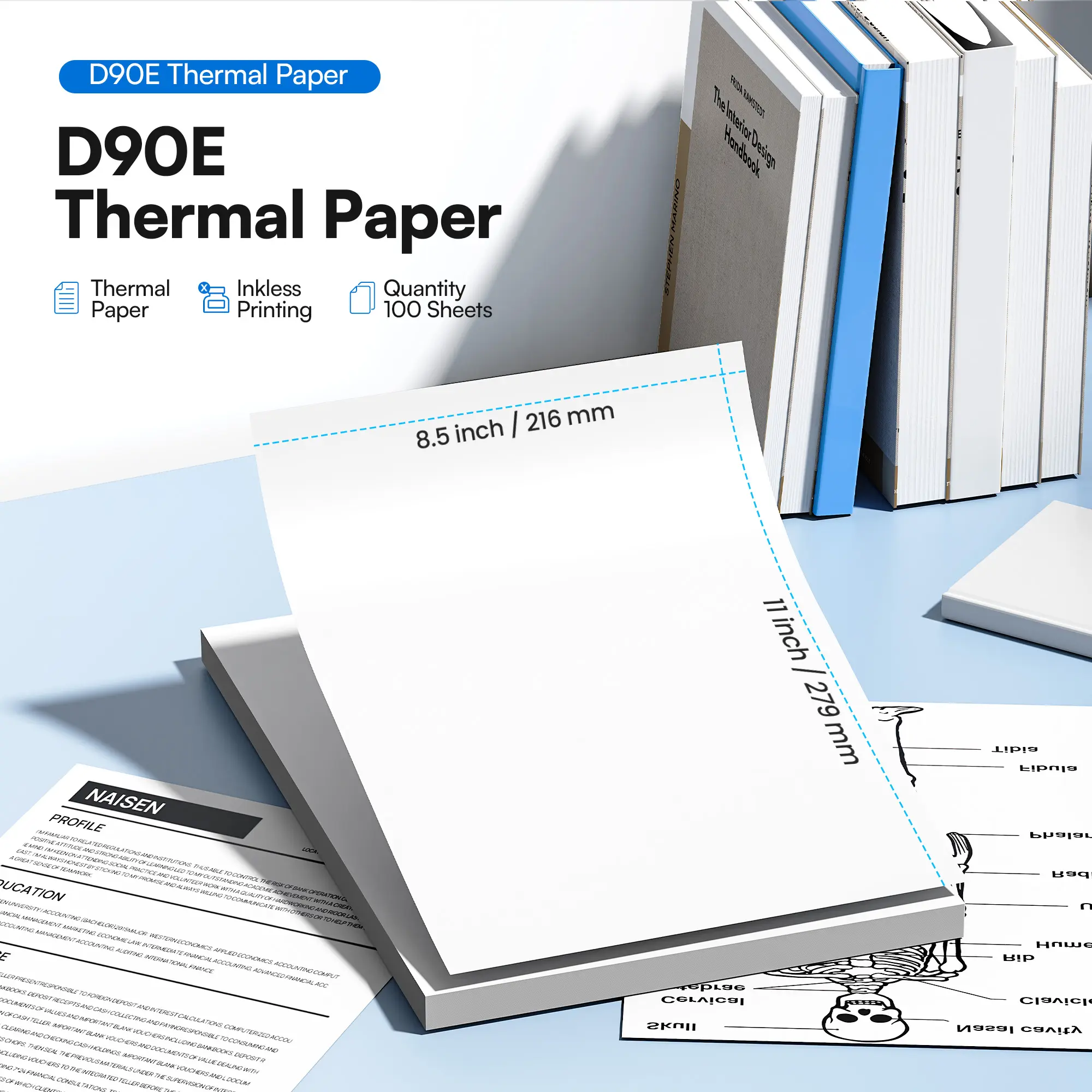 D90E Thermal Printer Paper 8.5 x 11 Inch, Continuous Folding Thermal Paper, US Letter Size printing paper Compatible with D90E Portable Printer, 100 Sheets,back to school,back to school haul