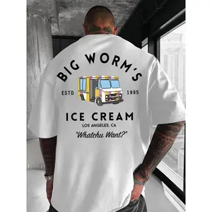 Big Worm's Ice Cream Unisex Cotton T-Shirt Retro Truck Graphic 'Whatchu Want?' Quote Fun LA Streetwear Crewneck Breathable Soft Comfy Fitted Menswear