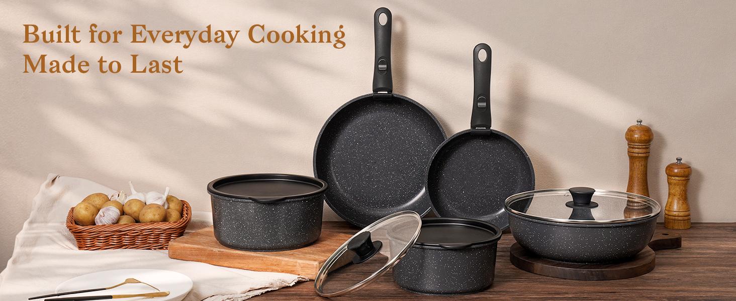 [NEW]15pcs Pots and Pans Set Non Stick, Cookware Sets with Detachable Handle, Nonstick RV Kitchen Cooking Set Removable Handles, Oven Safe,Stackable, Frying