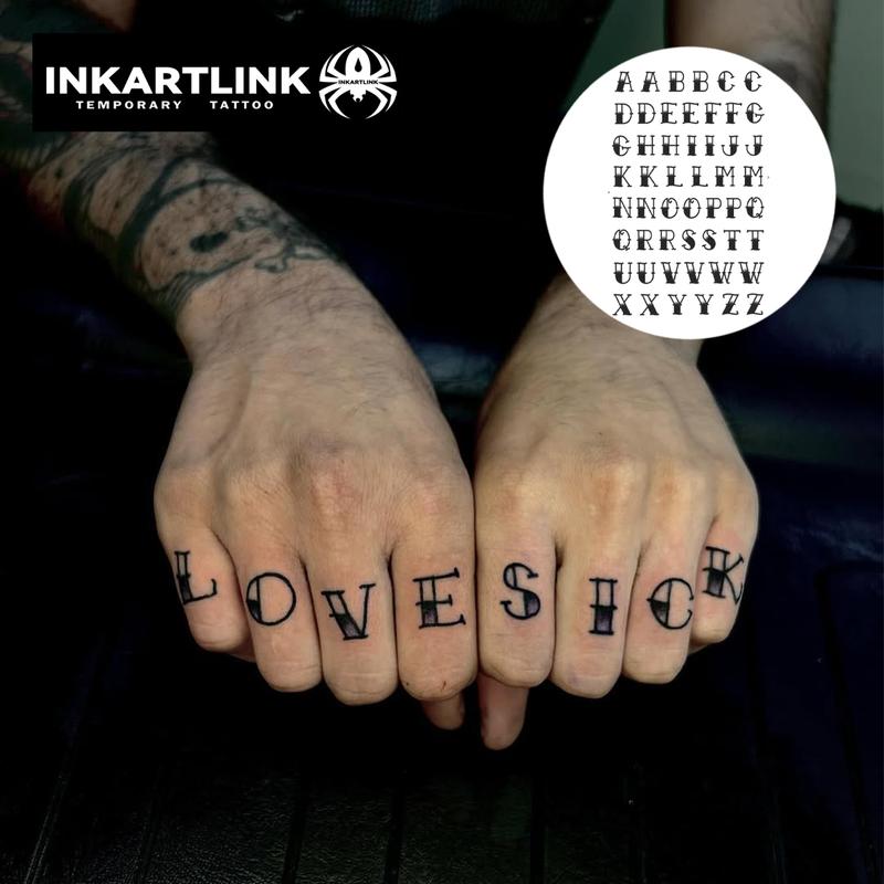 INKARTLINK Tattoo Tech,Alphabet Series, 2 Sheets Extra large Semi Permanent Tattoo, Adult Art Design Temporary Tattoos, Lasts 1-2 Weeks, Waterproof, Realistic Look, No Adhesive, No Reflection (English alphabet)