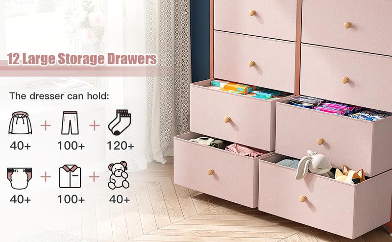 Raybee Furniture Dresser with 12 Drawers, Wooden Top Metal Frame Fabric Storage Organizer, For Dressing Room, Bedroom, Closet, Entryway, Living Room cabinets Raybee Furniture Dresser with 12 Drawers, Wooden Top Metal Frame Fabric Storage Organizer, For Dressing Room, Bedroom, Closet, Entryway, Living Room cabinets