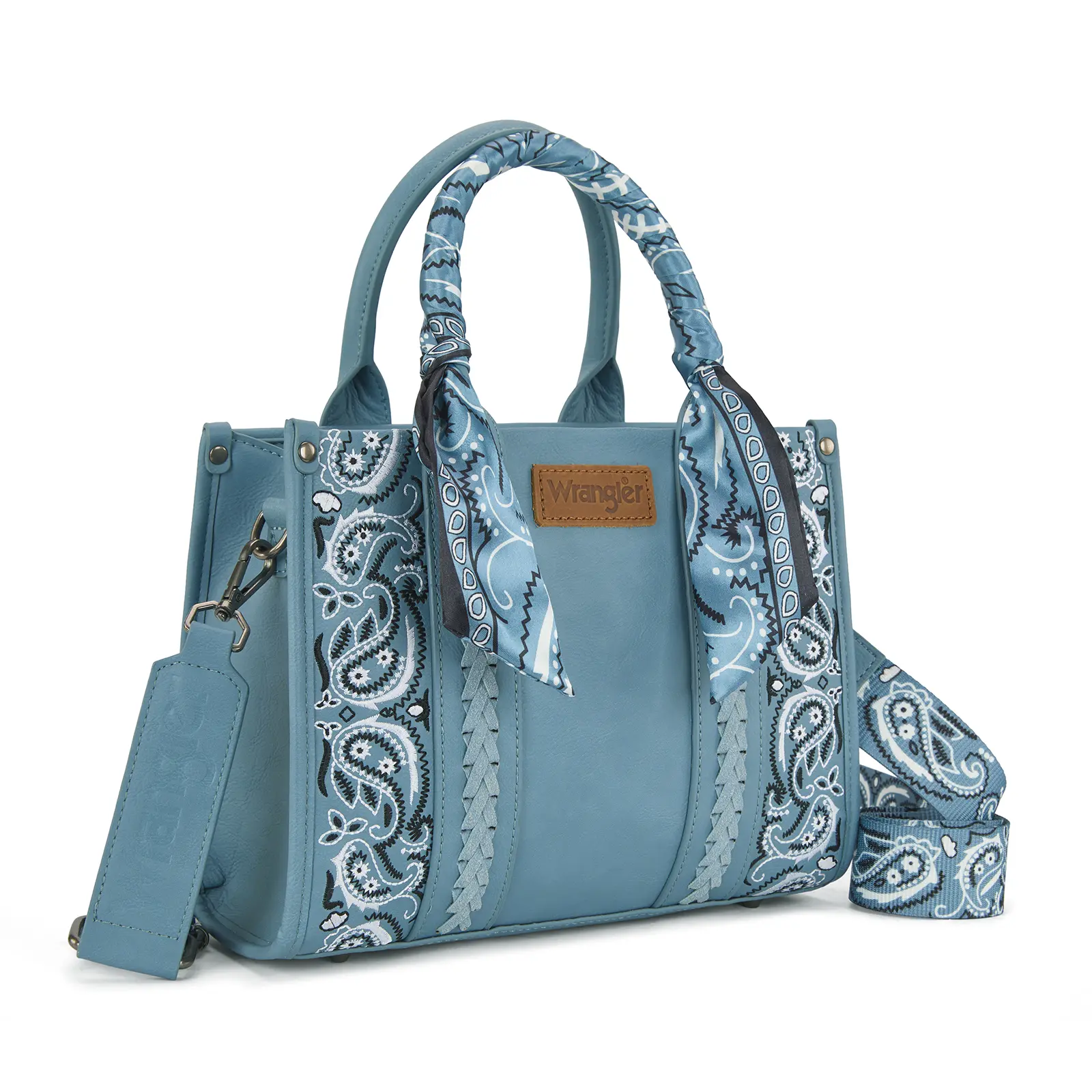 Wrangler Desert Paisley Medium Tote Bag for Women Floral Embroidered Top Handle Handbags with Bandana