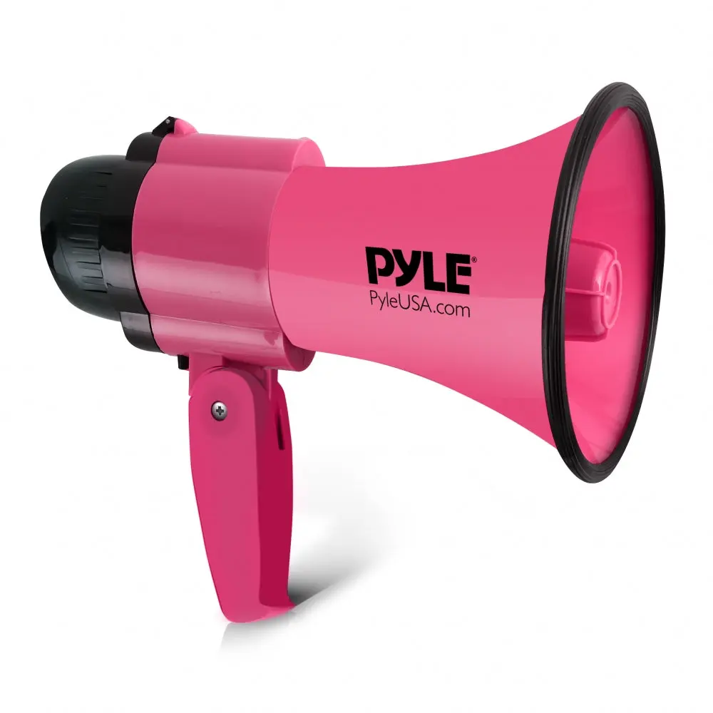 30W Megaphone with Foldable Handle - Pink | 800 Yard Range Loudspeaker with Adjustable Volume Control - Portable Handheld Speaker for Coaches, Emergency Announcement, Commercial & Outdoor Use