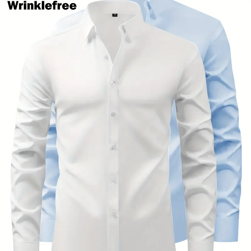 Veiskor Men's 2-Pack Bamboo Fiber Chic Light Luxury Classic Cut Dress Shirts - Button-Up, Non-Iron, Ice Silk Smooth Fitted Long Sleeves, Ideal for Office, Business Wear