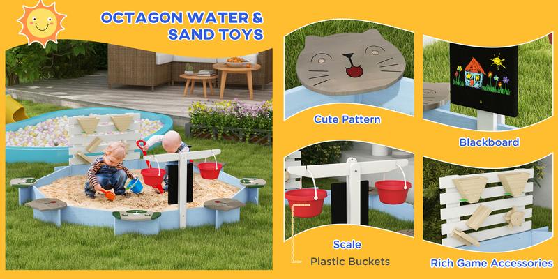 Outsunny Wooden Kids Sandbox Outdoor Children Play Equipment Activity Gift for Boys and Girls