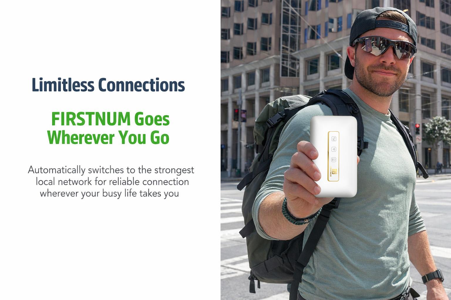 FIRSTNUM M5 Global eSIM Hotspot Auto-Switch AT&T/T-Mobile/Verizon 150Mbps 4G LTE FCC Certified Pocket-Sized for Airport RV Tinder Date Rescue Free 1GB Data Every month