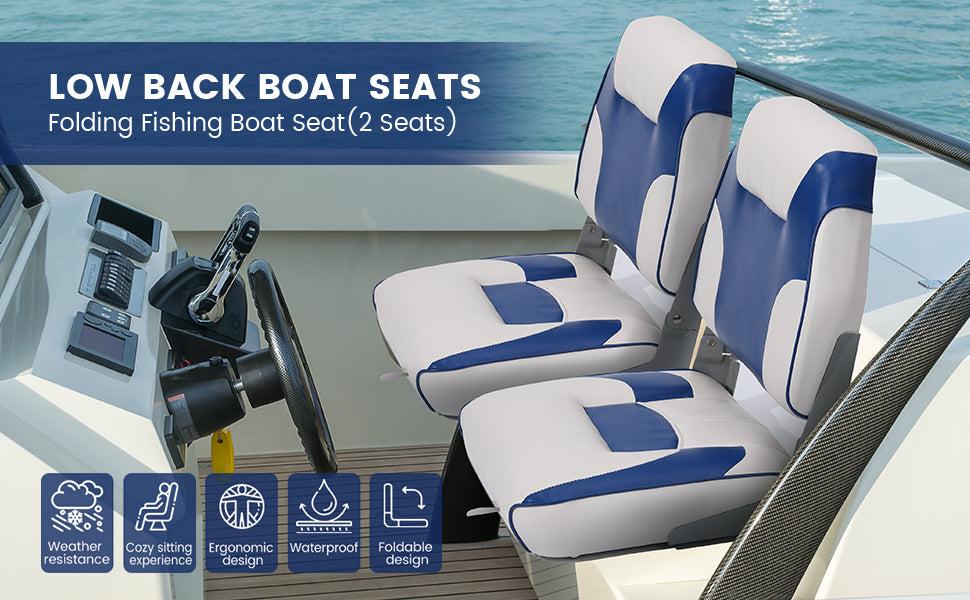 GARVEE 2 Pack Low Back Fishing Boat Seats with Thickened Sponge Padding, Weather-Resistant PVC, and Durable Aluminum Hinges for Easy Installation and Comfort on Sightseeing and Speedboat Adventures