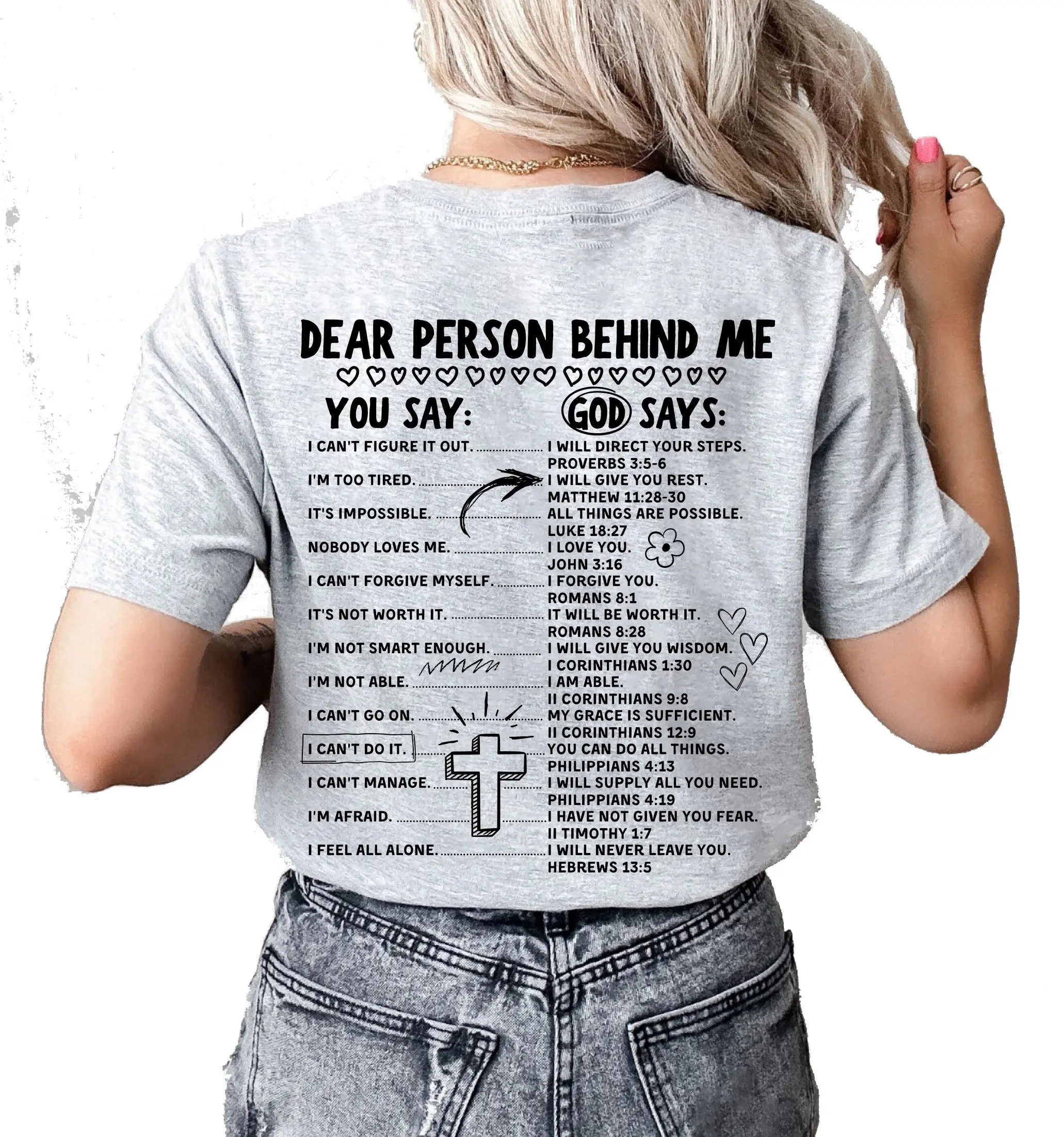 Womens Christian Tshirt Dear Person BehInd Me God Says Back Design Christian T-shirt Breathable Cotton