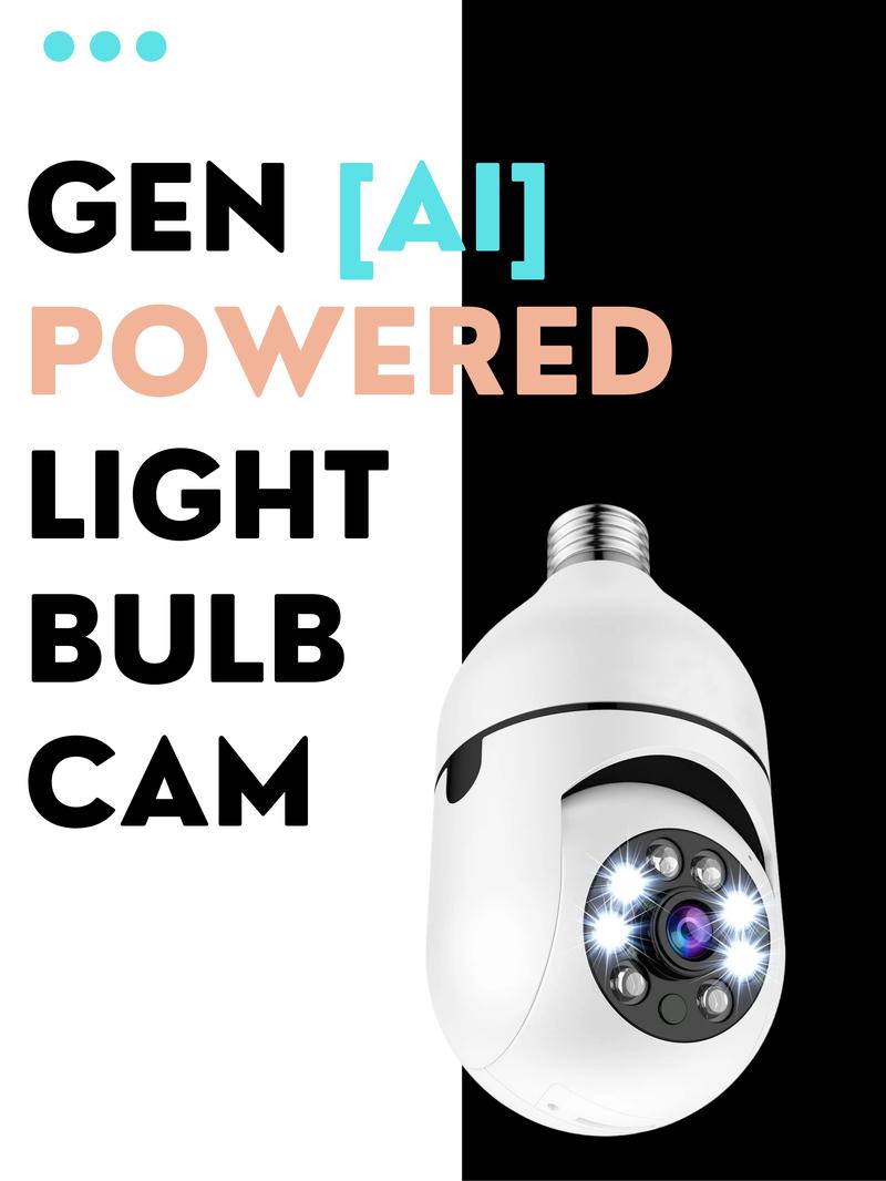 GEN AI Light Bulb Security Cam 2K 2.4GHz WiFi Indoor Outdoor Surveillance Monitoring Camera for Home 360° Pan/Tilt Color Night Vision Built-In LED & Spotlight Easy Installation 2025 Upgrade OpenAI Enabled 911 Alarm Monitoring US Local Cloud