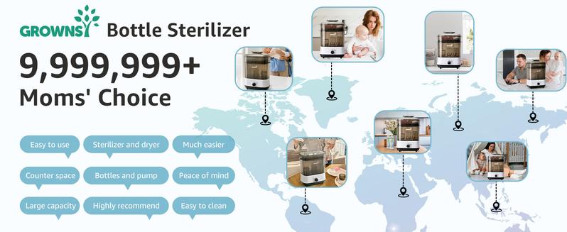 GROWNSY Bottle Sterilizer and Dryer, Electric Steam Baby Bottle Sterilizer, Bottle Sanitizer for Baby Bottles & Pacifiers, Breast Pump Parts