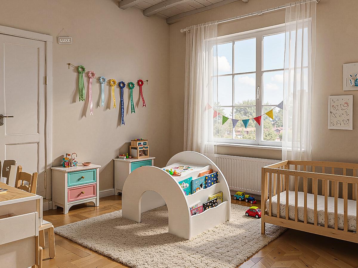 COZPAW 3-in-1 Kids Table and Chair Set, Toddler Activity Table with Book Shelf for Ages 2-7 | Arched Baby Bookshelf with Desk for Reading Drawing Playing (white)