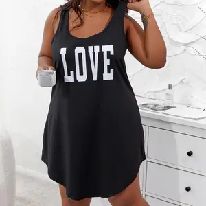 Chicme Plus Size Letter Print U-Neck Sleep Dress