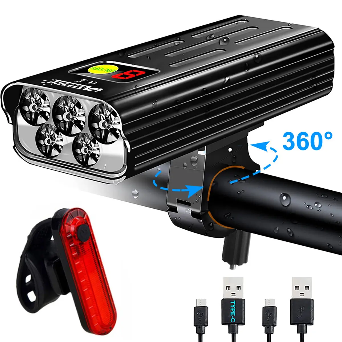Bike Lights for Night Riding, 4000 Lumen Super Bright Bicycle Headlight and Tail Light Set with LCD Dispaly, USB-C Rechargeable Waterproof LED Bike Light Front and Back for Road Mountain Cycling