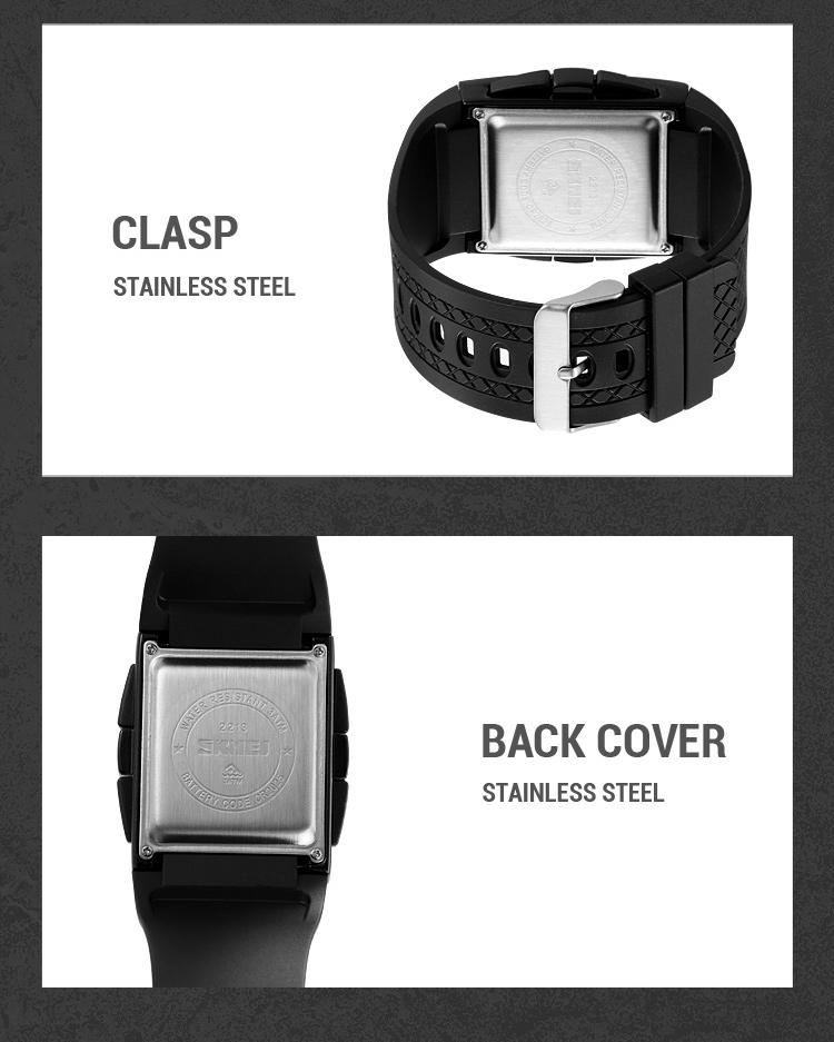 SKMEI Men's Durable Casual Digital Wristwatch - Gold-Dipped, Battery-Operated, 30M Waterproof, Hardlex Glass Dial, Multi-Functional LED, Gold-Accented Metal Frame, Black Band, 3 Time Zones, Stopwatch, Alarm, Date & Week Display, Casual Watch detail 13