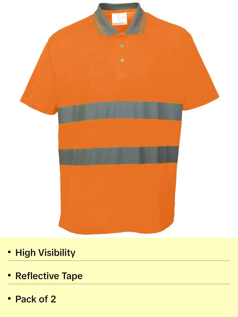 Cotton Comfort Reflective Safety Short Sleeve Polo Shirt (Pack of 2)